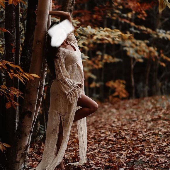 Dresses & Skirts - BOHO lace long Dress with slit for photo shoot, maternity glam pictures offwhite